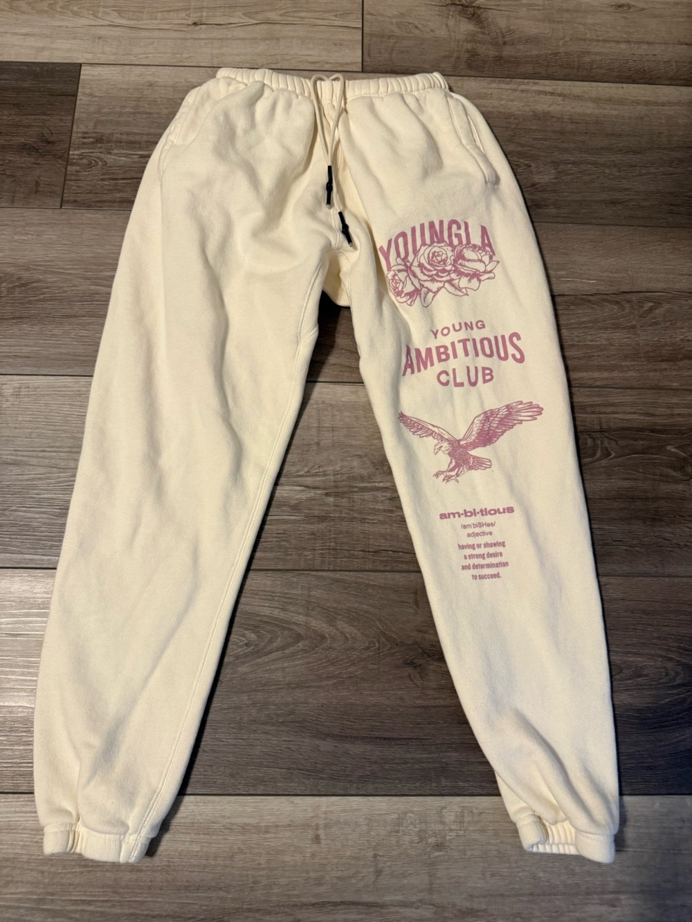 YoungLA Cream Sweatpants with Pink Graphic